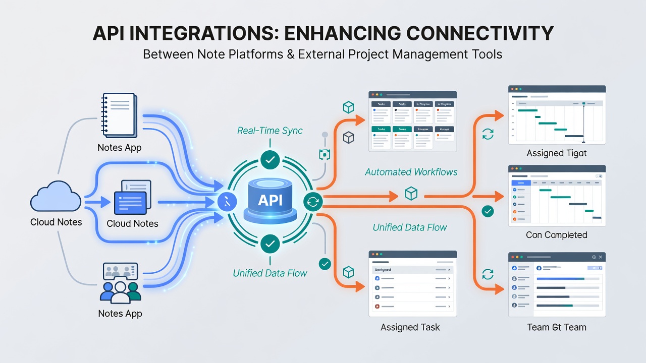 Screenshot of synchronized note content appearing inside a project management interface with linked tasks